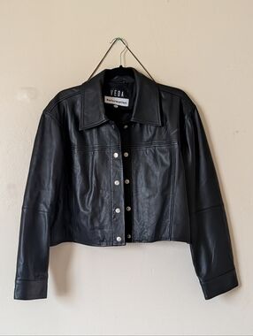 Veda Black Leather Cropped Jacket